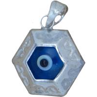 Amuleto Plata Ojo Turco Hexagono 1.5 cm